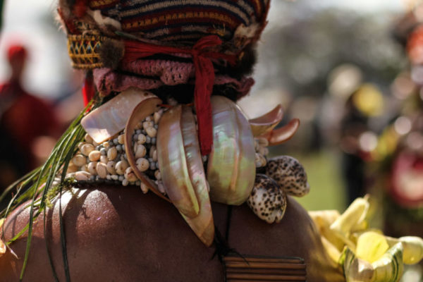 Goroka, 2014. Shells were traditionally used as a form of currency, particularly in the highlands areas of the country, and were seen as a sign of wealth and prosperity amongst many tribes.