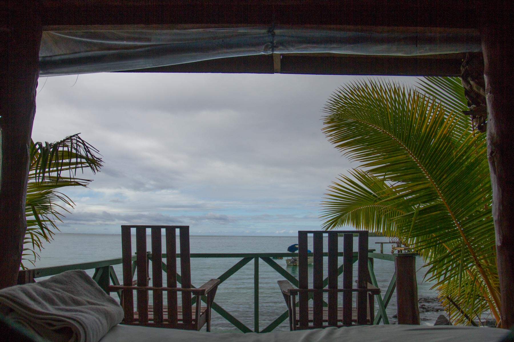 From inside the beach fale, you feel like you are floating on the waters of the South Pacific