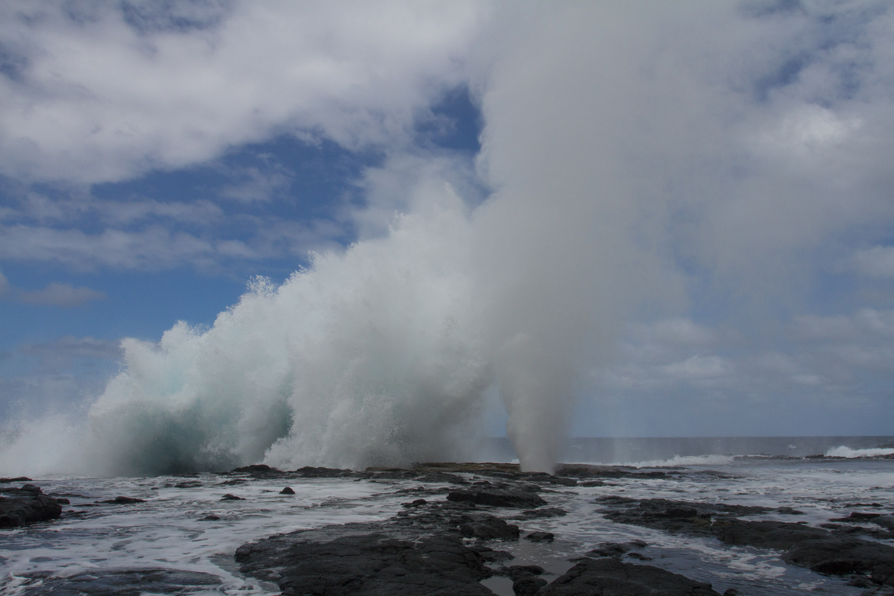 The Alofaaga blowhole concentrates the power of the ocean with an explosion of water that reaches into the sky