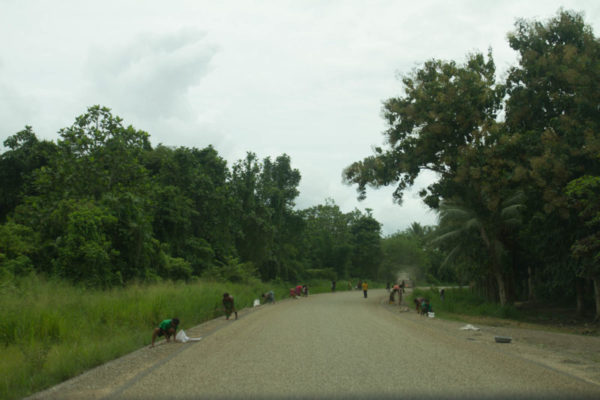 Local community members help to build the new road that winds through Gulf Province.