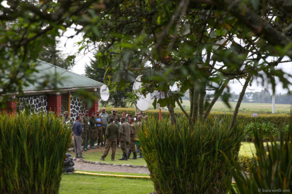 Guides from Volcanoes National Park gather at the Kigili headquarters