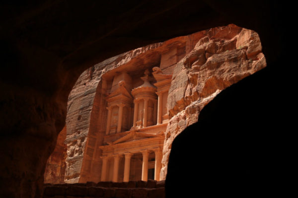 The Treasury as seen from a nearby cave.