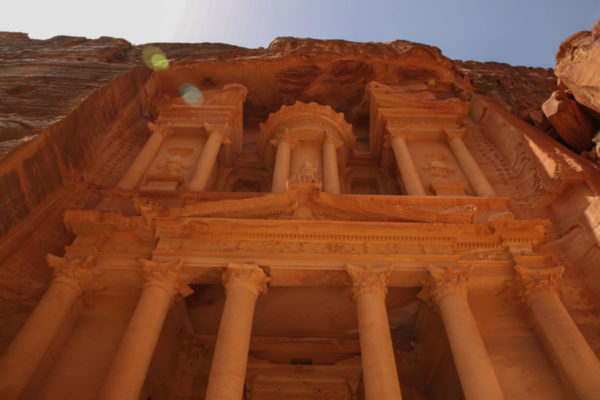 The Treasury was carved out of a sandstone rock face and has classical Greek-influenced architecture.