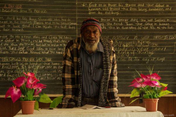 Mananda, Hela Province, 2013. Libe Irale, Chairman of the Board of Management and former teacher at Mananda Primary School, says that education is life.