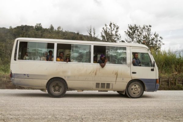 Mabuli, Hela Province, 2014. PMVs – public motor vehicles – are the most common form of transport in the Highlands.