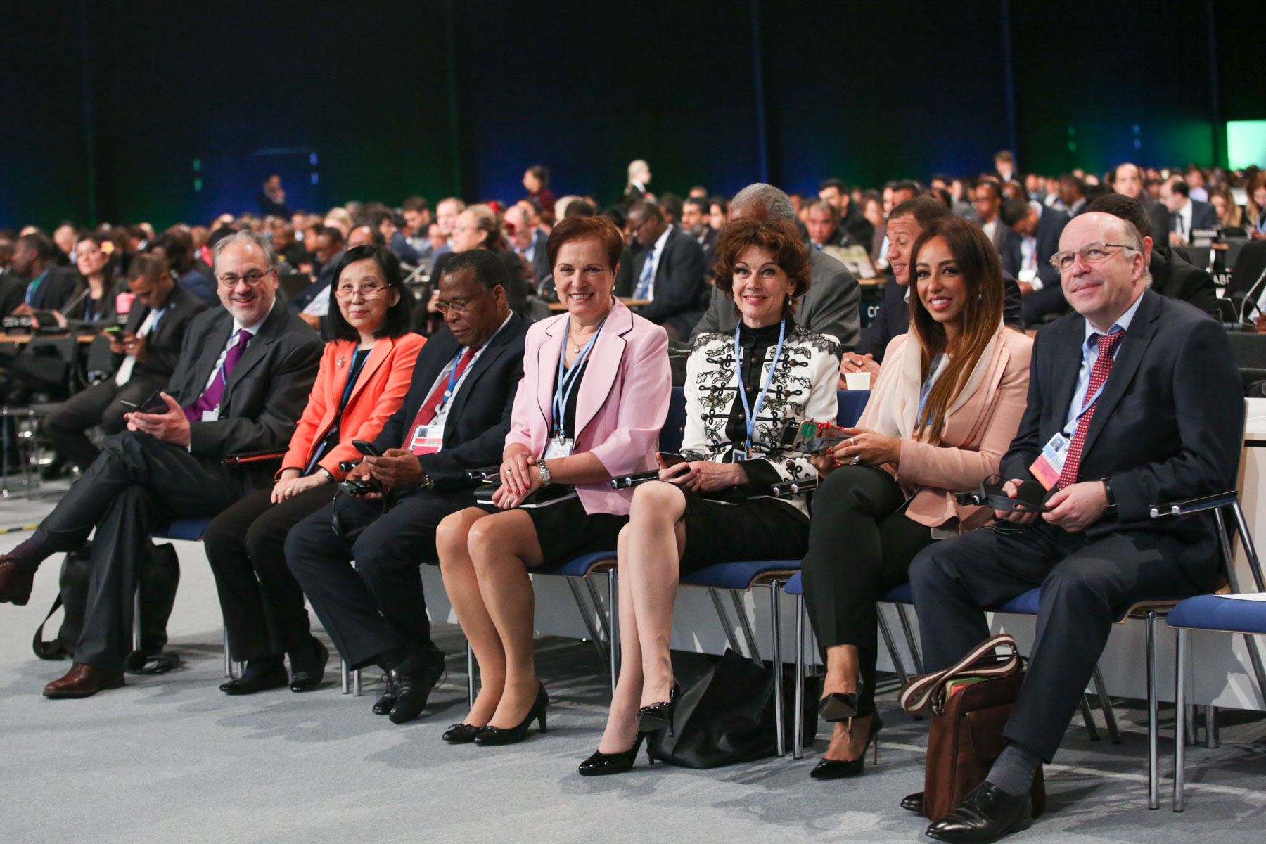 COP24, Katowice, 2018. SBSTA Chair Paul Watkinson, France; Wanna Tanunchaiwatana, SBSTA Coordinator; SBI Chair Emmanuel Dlamini, eSwatini; Katia Simeonova, SBI Coordinator; APA Co-Chairs Jo Tyndall, New Zealand, and Sarah Baashan, Saudi Arabia; and Sergey Kononov, APA Coordinator.